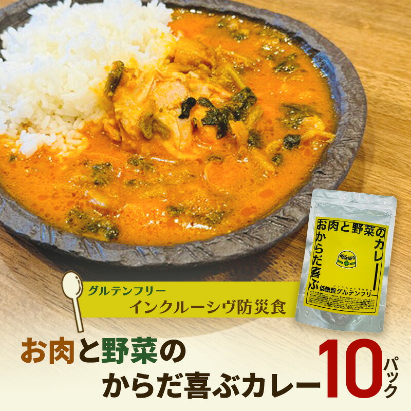 【ふるさと納税】【インクルーシブ防災食・グルテンフリー】お肉と野菜のからだ喜ぶカレー（10パック）備蓄　防災食　グルテンフリー　低糖質　長期保存｜長野県上田市