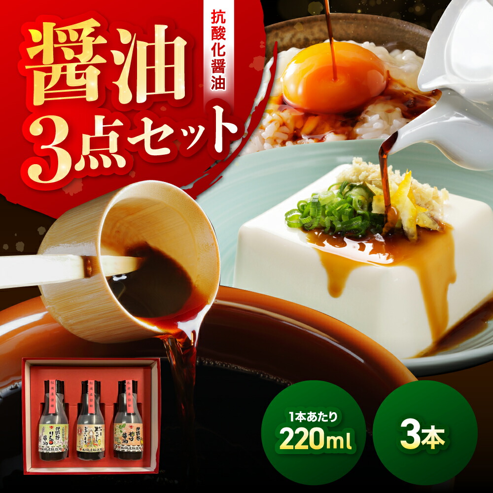 【ふるさと納税】抗酸化醤油3点セットプラン | 本醸造しょうゆ りんご醤油 柚子醤油 醤油 しょうゆ 抗酸化 セット 長野県 信州 南信州 飯田|長野県飯田市