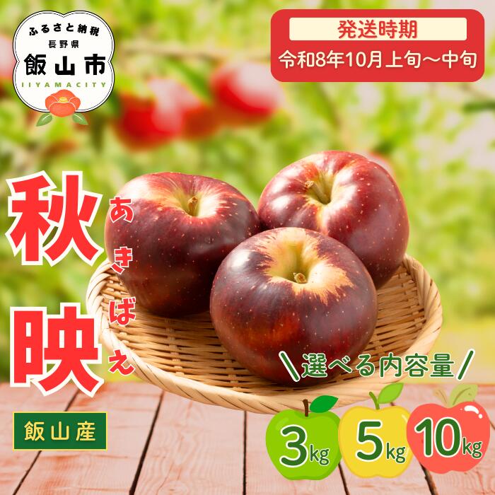 【ふるさと納税】2026年 先行予約 ＼ 秋映 （あきばえ）／ 選べる 3kg / 5kg / 10kg 長野県産 ＜出荷開始：2026年10月上旬頃～中旬頃＞【 りんご リンゴ 林檎 フルーツ 果物 信州 産地直送 新鮮 オススメ 美味しい贈答 ギフト 長野県 飯山市 】（At)