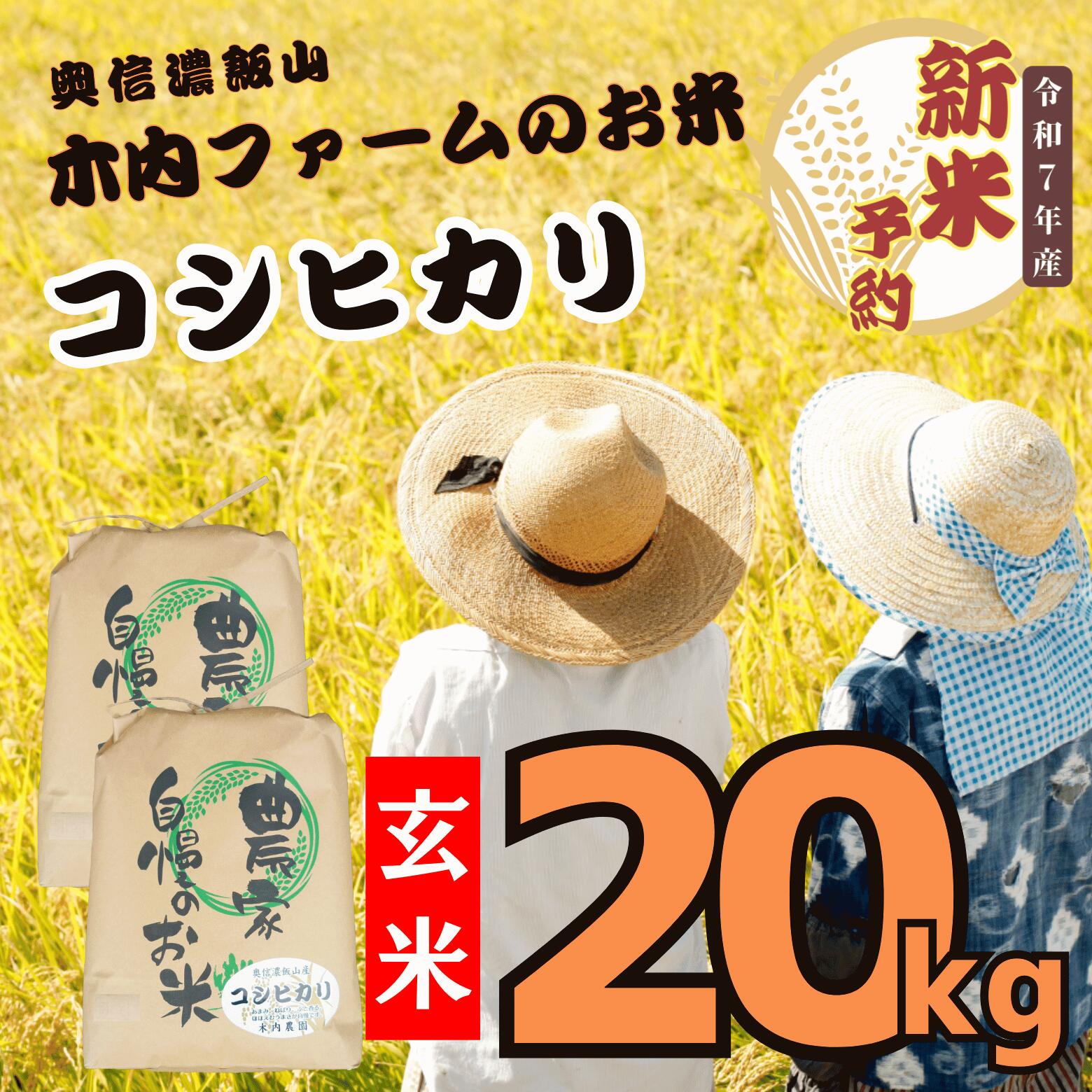 【ふるさと納税】【先行予約】＜令和７年産＞ 奥信濃飯山～木内ファームのお米～コシカリ 玄米 20ｋｇ（10ｋｇ×2袋）(7-30A)＜出荷開始：2025年10月～＞【 米 長野県 飯山市 新米 予約 玄米 ギフト プレゼント 誕生日 父の日 母の日 敬老の日 記念品 お歳暮 御歳暮】