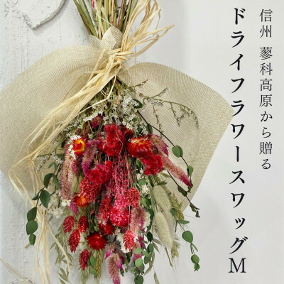 【ふるさと納税】信州八ヶ岳の麓から贈るドライフラワースワッグ M(レッド)【1662282】
