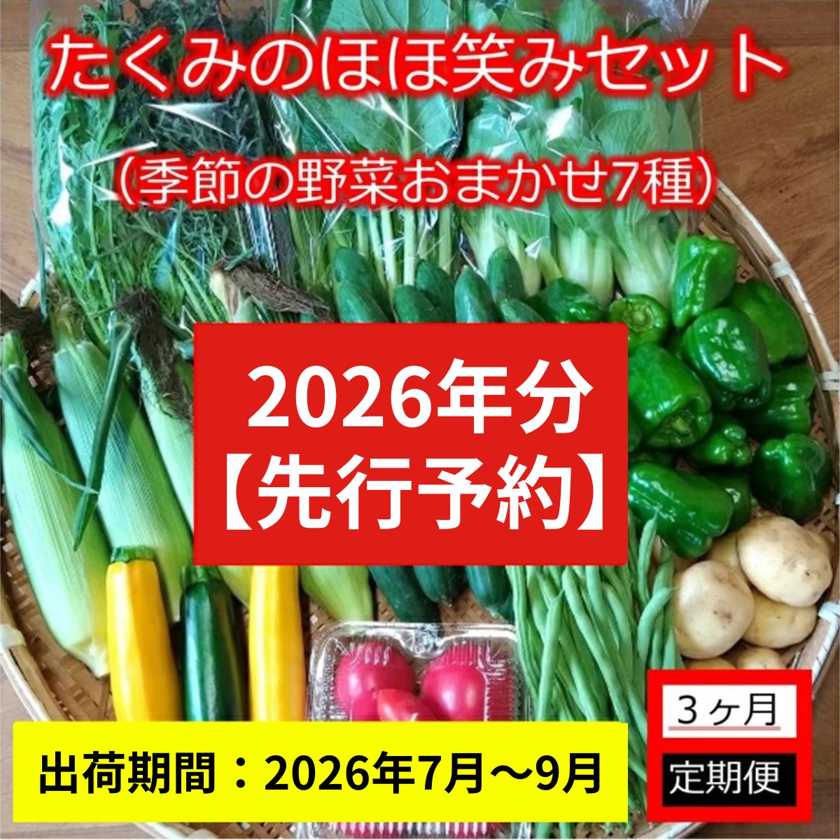 【ふるさと納税】【3ヶ月定期便】旬の野菜7種『たくみのほほ笑みセット』（2026年7～9月出荷／北海道・九州・沖縄県・離島は配送不可） 旬彩 長野県 信州 おまかせ 高原 産地直送 季節 詰合せ 有機 栽培 先行予約 27,300円