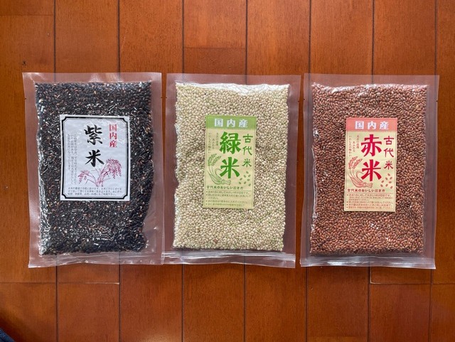 【ふるさと納税】国内産 古代米3種セット(紫米160ｇ×2袋 緑米180ｇ×1袋 赤米180ｇ×1袋)｜雑穀ごはん 古代米ごはん 長野県 千曲市 信州