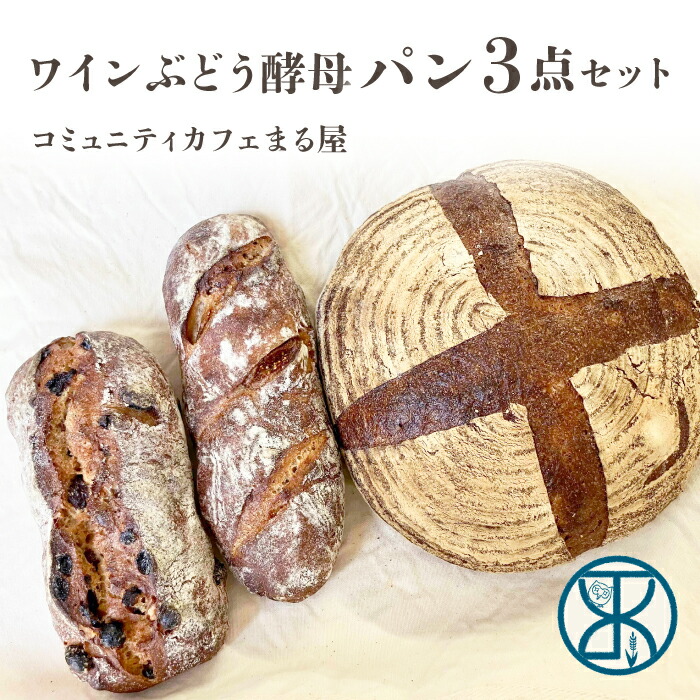 【ふるさと納税】【コミュニティcafe まる屋】自家製ワインぶどう酵母のパン3点セット（カンパーニュ、クルミ＆レーズンパン、いちじくパン　各1個）※2026年3月以降発送
