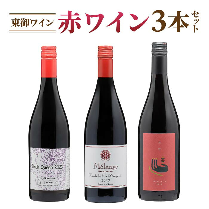 【ふるさと納税】長野ワイン（赤ワイン） 飲み比べ 3本セット｜【のらのらふぁーむ】ブラッククイーン、【ヨネファーム東御】メランジュ ローダニアン 、【ドメーヌムラヤマ】茶柱｜長野 東御 30,550円