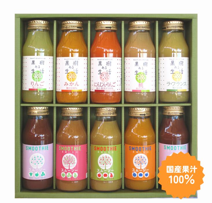【ふるさと納税】 国産果汁100%ジュース&スムージーセット(180ml×10本) フルーツジュース ストレート 国産 果汁100% ジュース 詰め合わせ 無加糖 無加水 無着色 長野県産くだもの 果汁100 スムージー ストレートジュース NH04|長野県松川町
