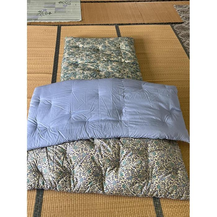 【ふるさと納税】布団 敷布団 掛け布団 書き割り ( シングル 青柄 ) 手作り | 寝具 日装置 一般受け おすすめ 貨物輸送無料