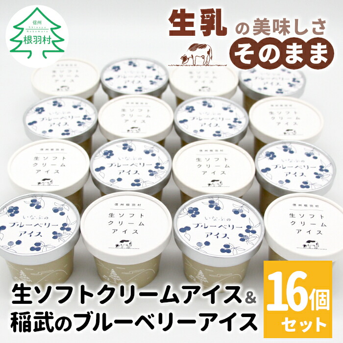 【ふるさと納税】生ソフトクリーム＆ブルーベリー 16個入り 80ml アイスクリーム 詰め合わせ 即日発送 アイス ギフト 高級 大容量 稲武 ブルーベリー 生乳 ブルーベリー ソース ソフトクリーム アイスクリーム デザート 長野県 根羽村 10000円 1万円