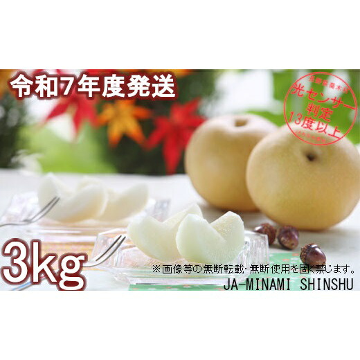 【ふるさと納税】【令和7年度発送先行予約品】7-J05 梨 豊水 【太鼓判・優糖生】約3kg 3kg 糖度 光センサー 9月 南信州 喬木村