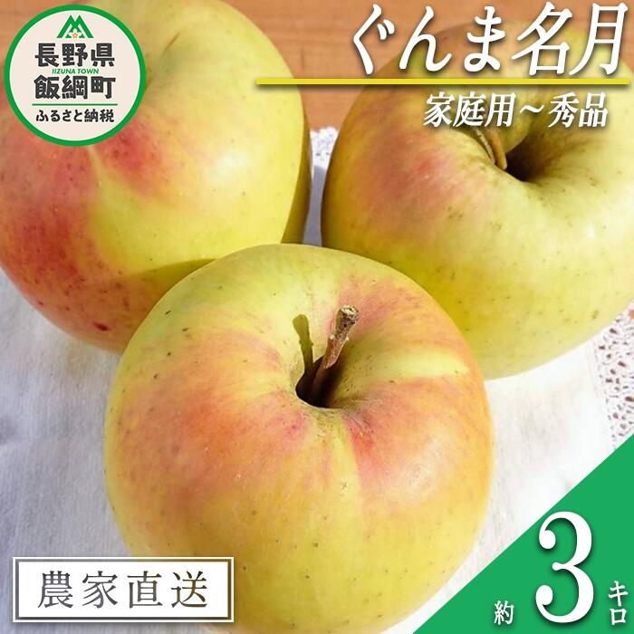 【ふるさと納税】 りんご ぐんま名月 家庭用 ～ 秀 3kg やまじゅうファーム 沖縄県への配送不可 令和7年度収穫分 信州の環境にやさしい農産物 減農薬栽培 長野県 飯綱町 【 信州 果物 フルーツ リンゴ 林檎 長野 14000円 】発送時期：2025年11月下旬～2025年12月上旬{**}