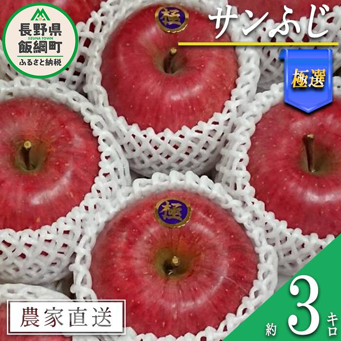 【ふるさと納税】 りんご サンふじ 極選 3kg やまじゅうファーム 沖縄県への配送不可 令和7年度収穫分 信州の環境にやさしい農産物 減農薬栽培 長野県 飯綱町 【 信州 果物 フルーツ リンゴ 林檎 長野 】発送時期：2025年12月上旬～2025年12月下旬