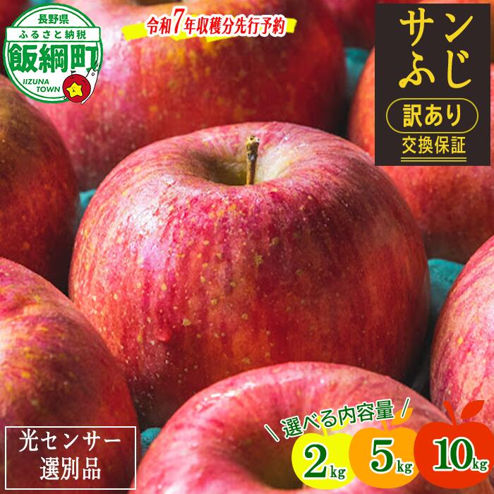 【ふるさと納税】＜令和7年度収穫分先行予約＞りんご 訳あり 果物 2kg 5kg 10kg サンふじ 長野 わけあり くだもの フルーツ 交換保証  不揃い 規格外  傷 光センサー 信州 林檎 感謝りんご 2キロ 5キロ 10キロ  12000円 長野県 飯綱 R7年１２月 から R8年１月発送