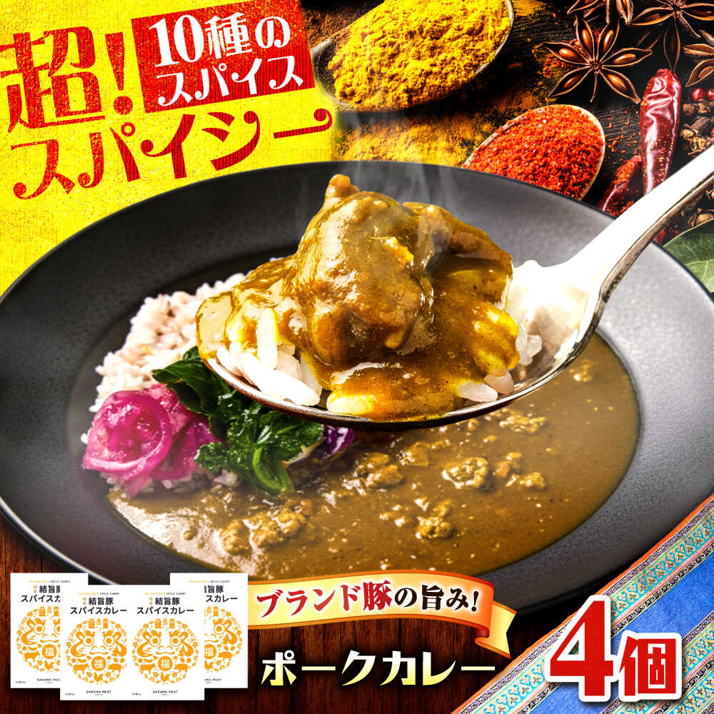 【ふるさと納税】結旨豚スパイスポークカレー 4個セット 豚肉 ポークカレー カレー 岐阜市 / だるまミート[ANBE031]｜岐阜県岐阜市