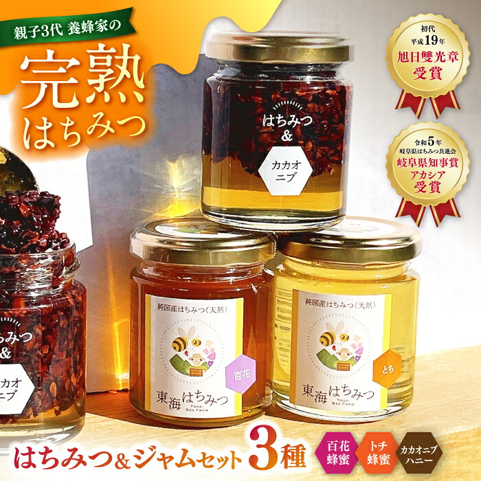 【ふるさと納税】はちみつ 岐阜市産 国産純粋はちみつとはちみつジャムのセット(百花蜂蜜・トチ蜂蜜・カカオニブハニー) 蜂蜜 ジャム 純粋蜂蜜 国産 岐阜 人気 3種類 セット 瓶詰め ハチミツ スーパーフード トースト ヨーグルト ギフト 岐阜市/東海蜂蜜[ANDU001]