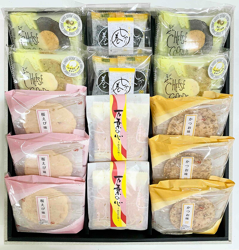 【ふるさと納税】 【でんすん堂斉秀】万葉の心(えびせんべいとしゃり巻き・42枚入) あられ おかき のりまき しゃり巻チーズ味 桜えび味 かつお味 めんたい味 イカスミうにチーズ味 カマンベールアボガド味 岐阜県 大垣市