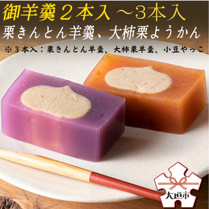 【ふるさと納税】御羊羹2～3本入（栗きんとん羊羹、大柿栗ようかん、(小豆やっこ)） 和スイーツ ギフト お土産 かわいい和菓子 お中元 お歳暮｜岐阜県大垣市