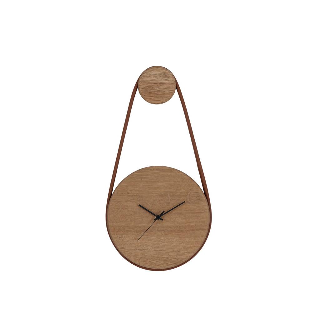【ふるさと納税】ペデルクロック OAK/本革ブラウン時計 掛け時計 飛騨の家具 飛騨家具 木馬舎 AY047|岐阜県高山市