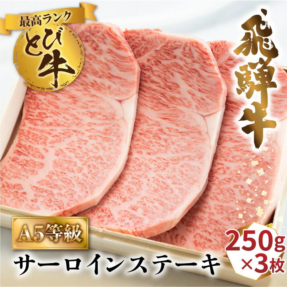 【ふるさと納税】A5等級 飛騨牛 とびサーロイン ステーキ 750g（250g×3枚）| 冷凍 最高ランク とび牛 白木箱入 黒毛和牛 肉 部位 トビ A5 ランク 5等級 国産牛 箱入り 飛騨高山 肉の匠家 BV024