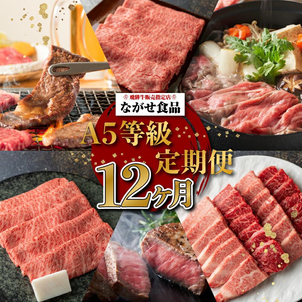 【ふるさと納税】A5ランク 飛騨牛 定期便 12回 食べ尽くし ( 焼肉 すき焼き しゃぶしゃぶ ステーキ ヒレステーキ ) 12ヶ月 肉 飛騨牛 定期便 約4.96kg 牛肉 食べ比べ 人気 お楽しみ おすすめ 岐阜県 高山市 飛騨高山 ながせ食品 FH103