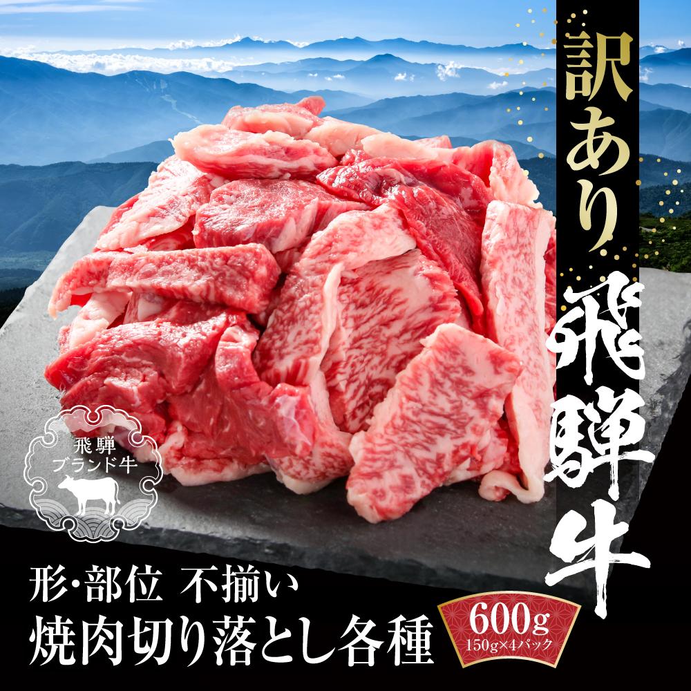 【ふるさと納税】訳あり 飛騨牛 焼肉 切落とし 600g（150g&times;4パック） 冷凍真空パック | 肉 お肉 焼肉 焼き肉 やきにく 黒毛和牛 和牛 個包装 小分け 人気 おすすめ 牛肉 ギフト お取り寄せ【飛騨高山ミート MZ014】｜岐阜県高山市