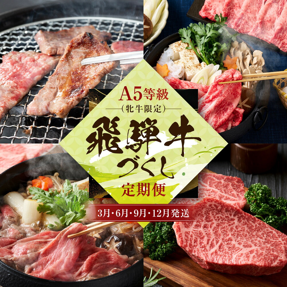 【ふるさと納税】A5等級(牝牛限定）飛騨牛づくし 【3月・6月・9月・12月発送】定期便 | A5等級 和牛 ブランド牛 黒毛和牛 牛肉 すきやき ステーキ 焼肉 鍋 飛騨高山 肉の朝日屋 JX102