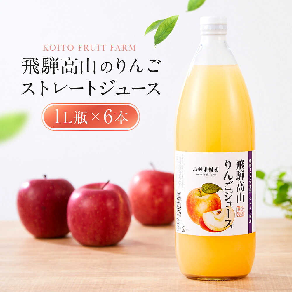 【ふるさと納税】飛騨高山のりんごストレートジュース 1L瓶×6本 | 果汁 飛騨りんご リンゴ 林檎 果樹園 じゅーす 飛騨高山 小絲果樹園 SH002