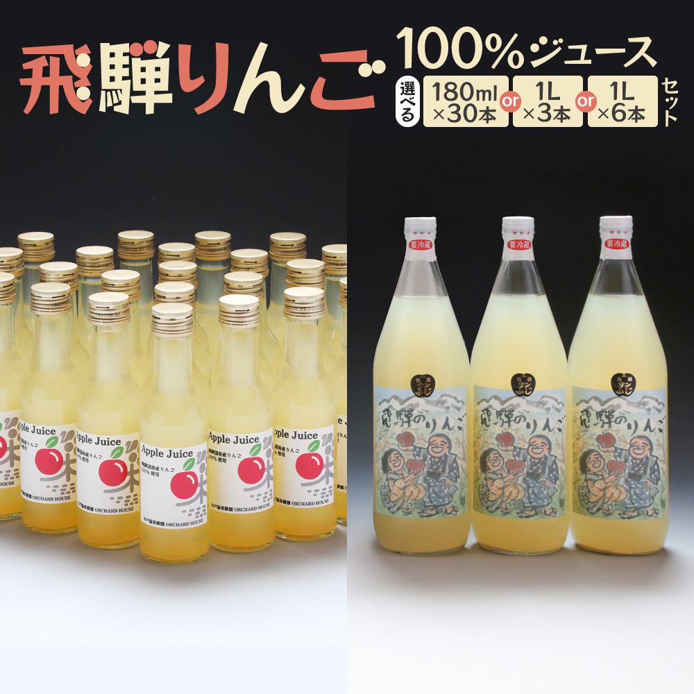 【ふるさと納税】【容量・本数選べる】飛騨りんご100％ジュース｜飛騨産 リンゴ 果汁100% ジュース 180ml 30本 果樹園 飲み切り 1L たっぷり 飛騨高山 木戸脇果樹園オーチャードハウス FP006MP｜岐阜県高山市