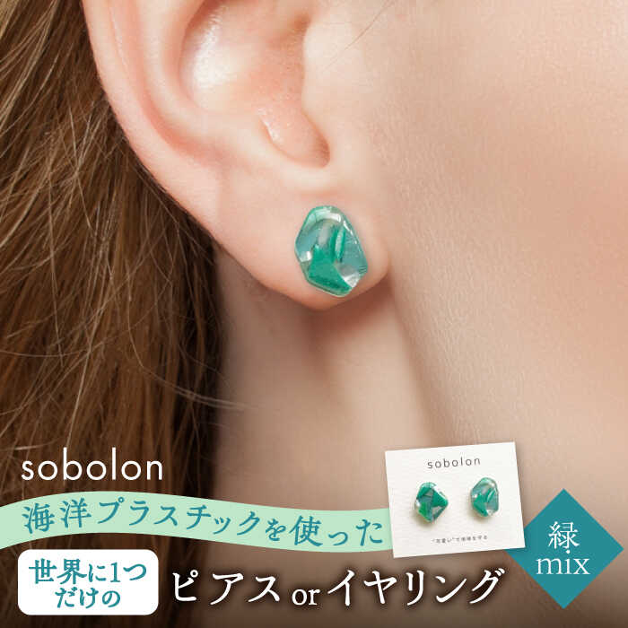 【ふるさと納税】海洋プラスチックから生まれた ピアス / イヤリング sobolon いびつちゃん 緑MIX 多治見市[TFC014]｜岐阜県多治見市