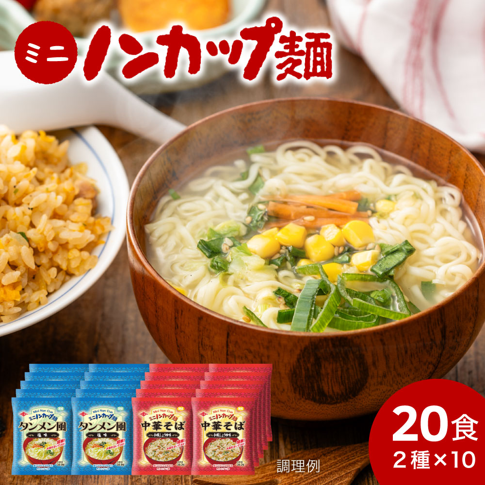 【ふるさと納税】<br>インスタントラーメン 麺だけ 袋麺 ご当地 ミニ お湯を注ぐだけ！ミニノンカップ麺らーめんセット20食（2種×10食）～（醤油・塩 各10食） らーめん ラーメン インスタント 醤油 しょうゆ 塩 しお 非常食 スープ あと一品