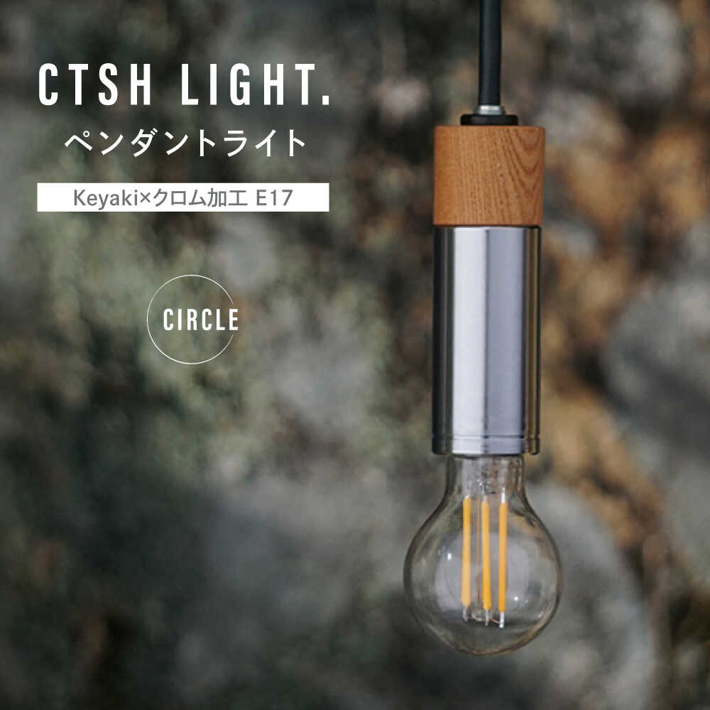 【ふるさと納税】CTSH LIGHT. ペンダントライト CIRCLE＜Keyaki×クロム加工 E17＞ 瑞浪市 / ジオニック 照明器具 ソケット 鉄 木製 シルバー[AZBQ051]