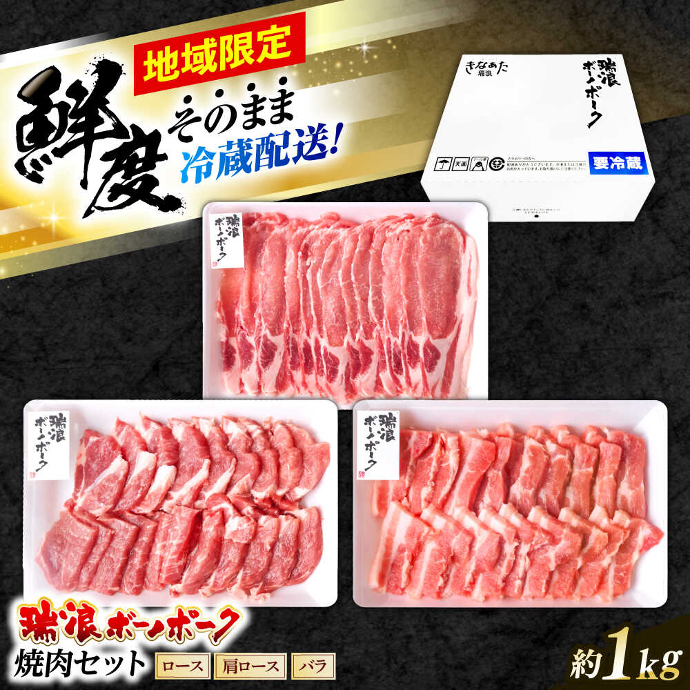 【ふるさと納税】※冷蔵配送/地域限定※ 岐阜県産 豚 瑞浪ボーノポーク 焼肉 1kg 食べ比べセット (ロース・肩ロース・バラ) 瑞浪市 / きなぁた瑞浪[AZCI022]｜岐阜県瑞浪市