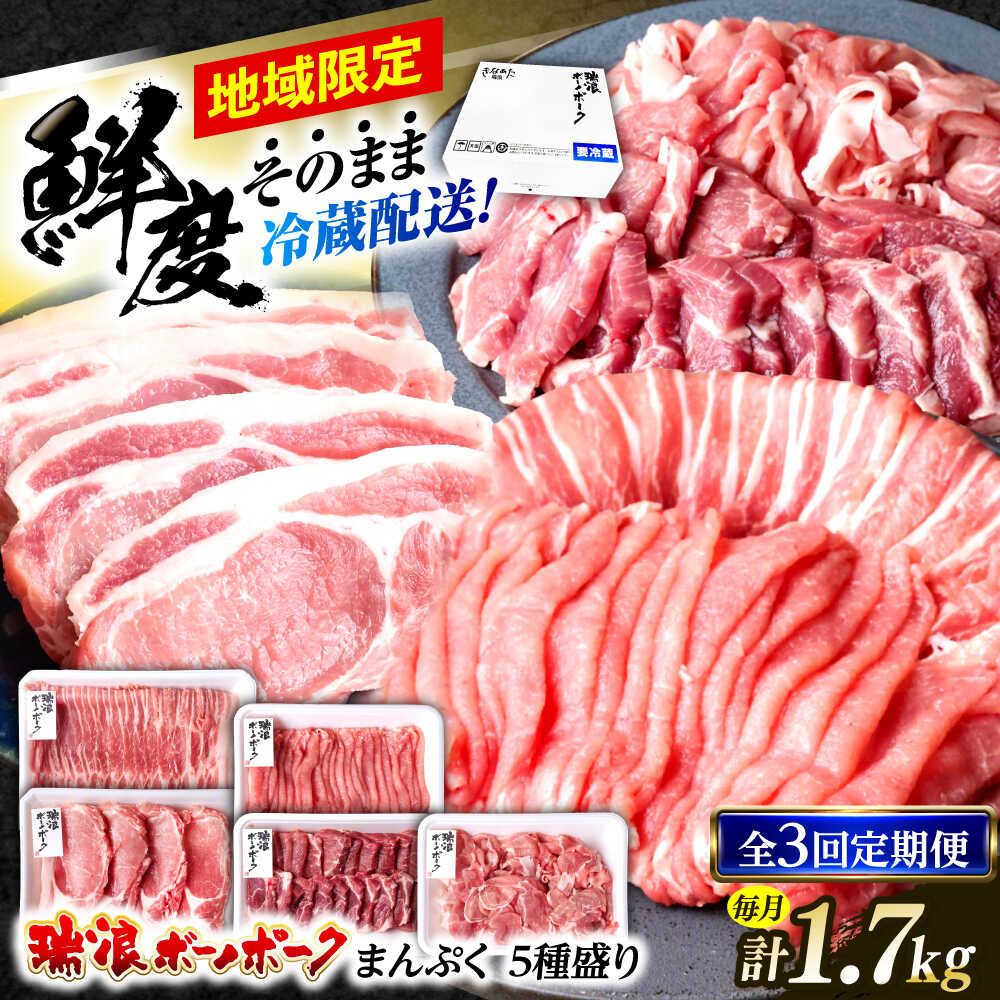 【ふるさと納税】【3回定期便】※冷蔵配送/地域限定※ 岐阜県産 豚 瑞浪ボーノポーク まんぷく 5種盛り 1.7kg (ロースしゃぶしゃぶ・肩ロース焼肉・バラスライス・小間切・ローステキカツ) 瑞浪市 / きなぁた瑞浪[AZCI038]