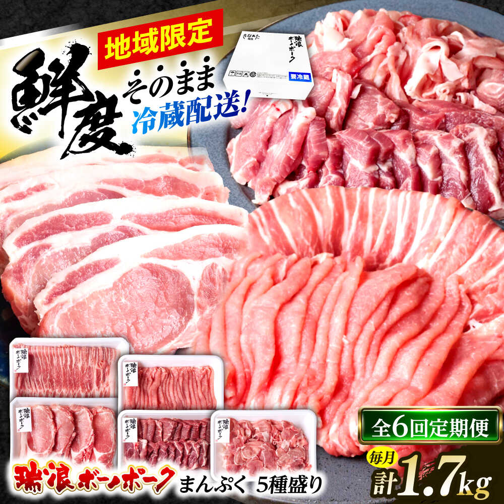 【ふるさと納税】【6回定期便】※冷蔵配送/地域限定※ 岐阜県産 豚 瑞浪ボーノポーク まんぷく 5種盛り 1.7kg (ロースしゃぶしゃぶ・肩ロース焼肉・バラスライス・小間切・ローステキカツ) 瑞浪市 / きなぁた瑞浪[AZCI039]｜岐阜県瑞浪市