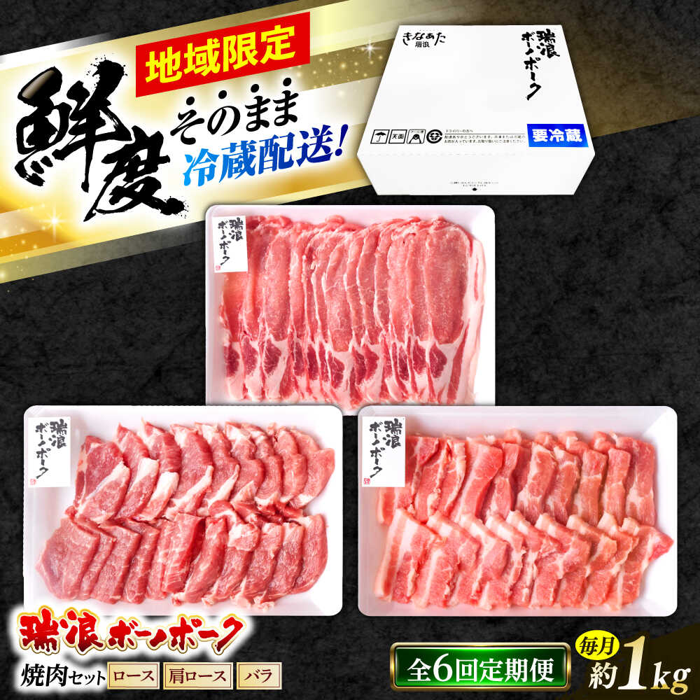 【ふるさと納税】【6回定期便】 ※冷蔵配送/地域限定※ 岐阜県産 豚 瑞浪ボーノポーク 焼肉 1kg 食べ比べセット (ロース・肩ロース・バラ) 瑞浪市 / きなぁた瑞浪[AZCI057]