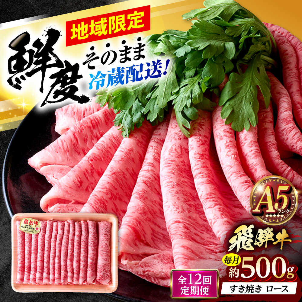 【ふるさと納税】【12回定期便】 ※冷蔵配送/地域限定※ 飛騨牛 ロース すき焼き用 500g 瑞浪市 / きなぁた瑞浪 和牛 国産 岐阜県産[AZCI085]｜岐阜県瑞浪市