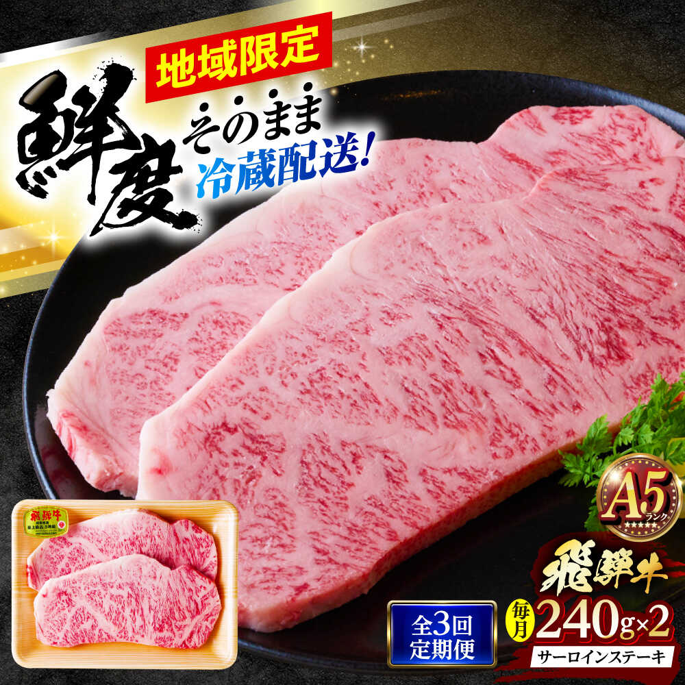 【ふるさと納税】【3回定期便】 ※冷蔵配送/地域限定※ 飛騨牛 サーロインステーキ 240g&times;2枚 瑞浪市 / きなぁた瑞浪 和牛 国産 岐阜県産[AZCI092]｜岐阜県瑞浪市