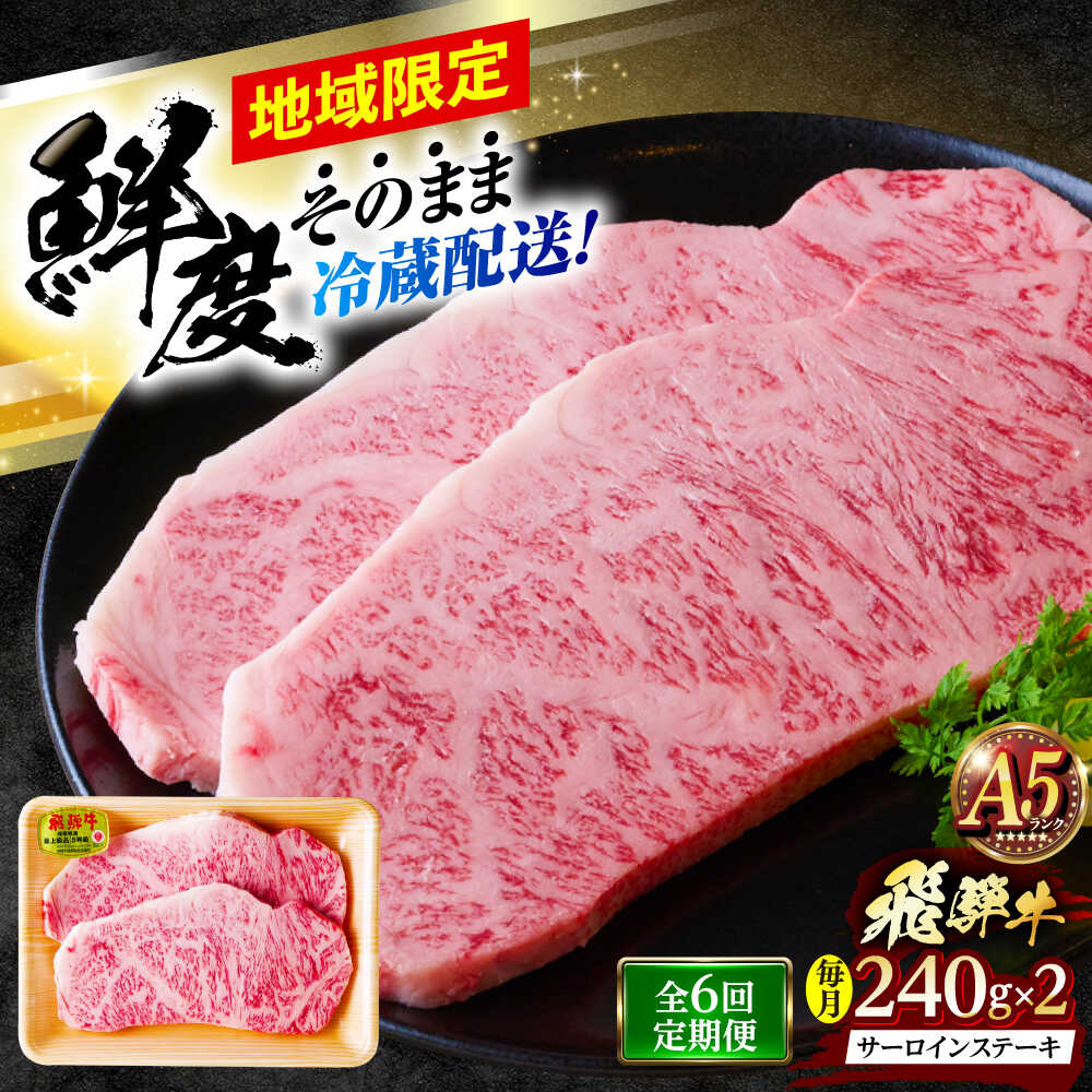 【ふるさと納税】【6回定期便】 ※冷蔵配送/地域限定※ 飛騨牛 サーロインステーキ 240g×2枚 瑞浪市 / きなぁた瑞浪 和牛 国産 岐阜県産[AZCI093]
