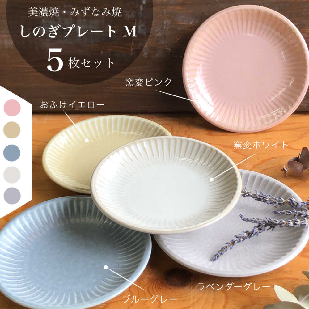 【ふるさと納税】【美濃焼/みずなみ焼】 しのぎ プレートM 5色セット 瑞浪市 / 山喜製陶 食器 皿 くすみカラー[AZCP043]