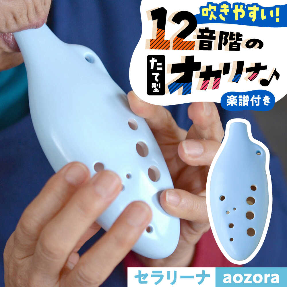 【ふるさと納税】【美濃焼】 オカリナよりも吹きやすい 「aozora」 セラリーナ12音階 たて型のオカリナ 瑞浪市 / スエラボ[AZCV008]｜岐阜県瑞浪市