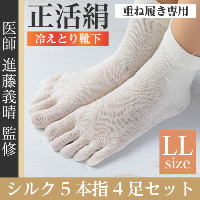 【ふるさと納税】正活絹 冷えとり靴下 シルク5本指 4足セット(LLサイズ)【1584064】