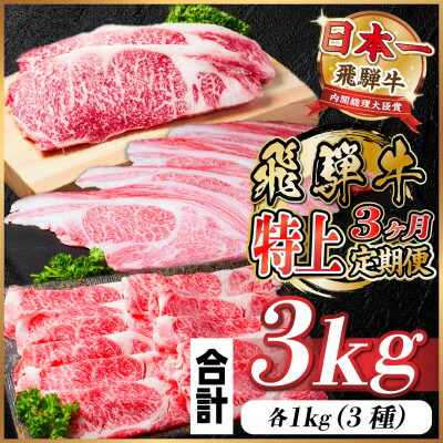 【ふるさと納税】【毎月定期便】飛騨牛 特上定期便 計3kg全3回　小分け【配送不可地域：離島】【4057132】