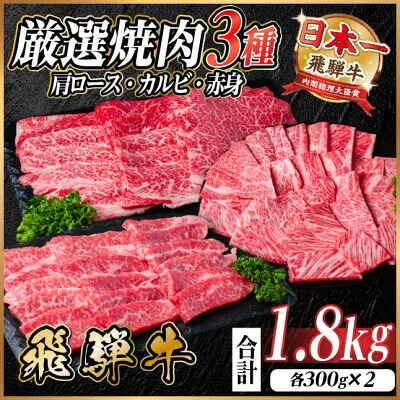 【ふるさと納税】飛騨牛 厳選焼肉3種(肩ロース・カルビ・赤身) 計1.8kg(各600g) 黒毛和牛 小分け【配送不可地域:離島】【1668650】|岐阜県羽島市