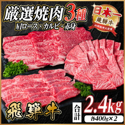 【ふるさと納税】飛騨牛　厳選焼肉3種(肩ロース・カルビ・赤身)　計2.4kg(各800g) 黒毛和牛　小分け【配送不可地域：離島】【1669124】 37,700円
