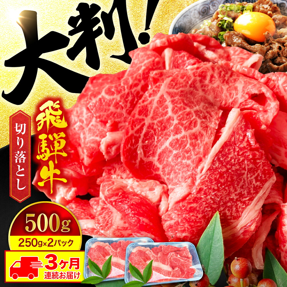【ふるさと納税】【3回定期便】A5ランク 飛騨牛 切り落とし 500g（250g&times;2）総計1.5kg【有限会社マルゴー】[MBE029]｜岐阜県土岐市