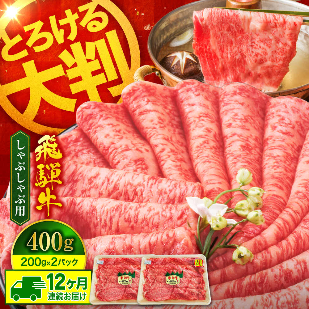 【ふるさと納税】【12回定期便】A5ランク 飛騨牛 しゃぶしゃぶ用 400g（200g&times;2）総計4,800g【有限会社マルゴー】牛肉 和牛 国産 [MBE069]｜岐阜県土岐市
