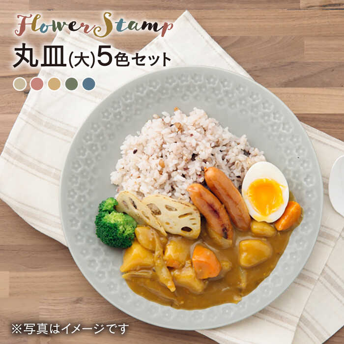 【ふるさと納税】【美濃焼】御花消し印続きもの 丸皿 5色書き割り（ベージュ/緑であること/米国海軍 /薄墨色/ブドウ酒赤いこと）【うつわやさん－カネ忠】≪土岐市≫ 一皿 食器 今めかしい [MBO026]