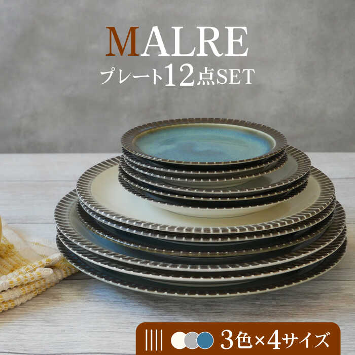 【ふるさと納税】【美濃焼】MALREマルレ プレート4サイズ3色12点セット【EAST table】≪土岐市≫ 食器 パスタ皿 ケーキ皿 [MBS081]｜岐阜県土岐市