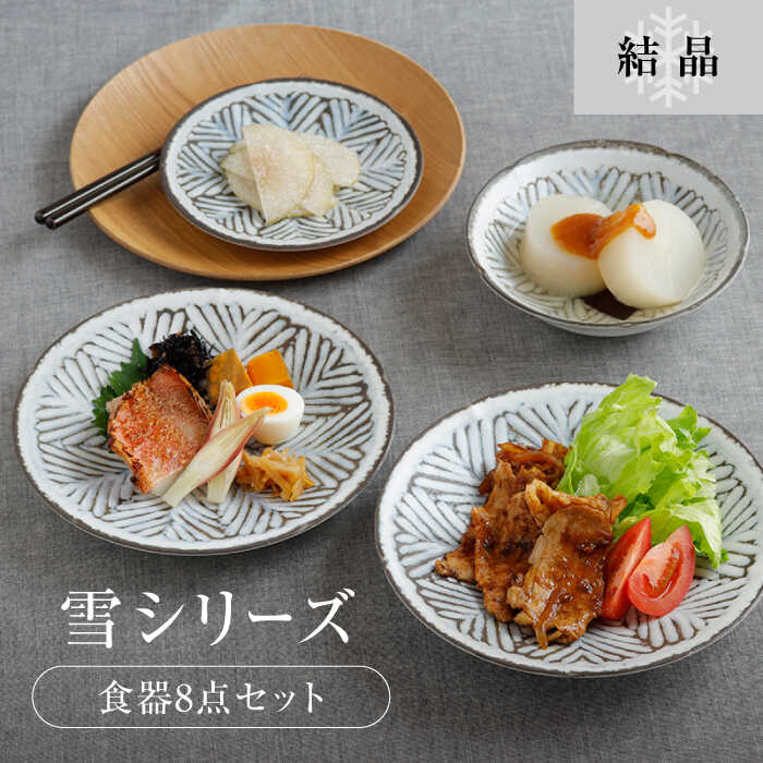 【ふるさと納税】【美濃焼】食器8点セット 雪シリーズ 4種各2点ずつ 結晶【EAST table】≪土岐市≫ プレート ボウル [MBS086]｜岐阜県土岐市