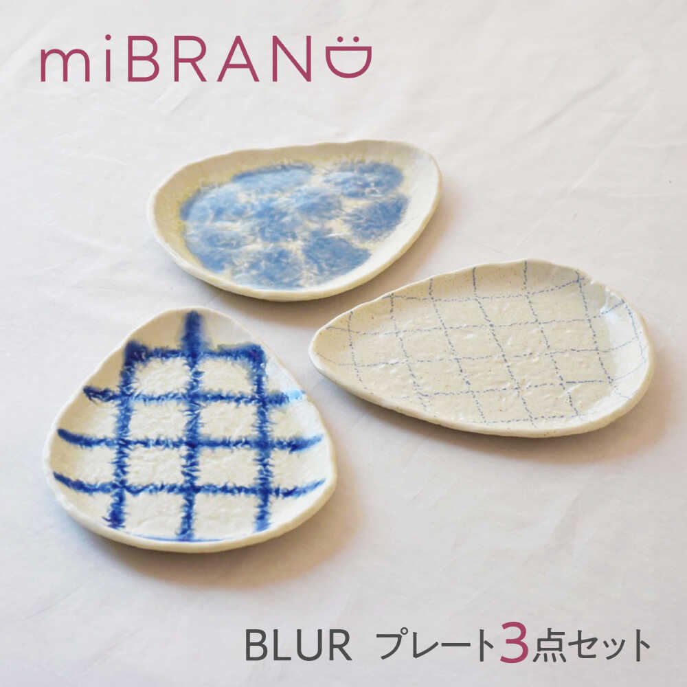 【ふるさと納税】【美濃焼】miBRAND BLUR プレート3点セット（細チェック/太チェック/釉薬）【見谷陶器】食器セット プレート[MCG064]
