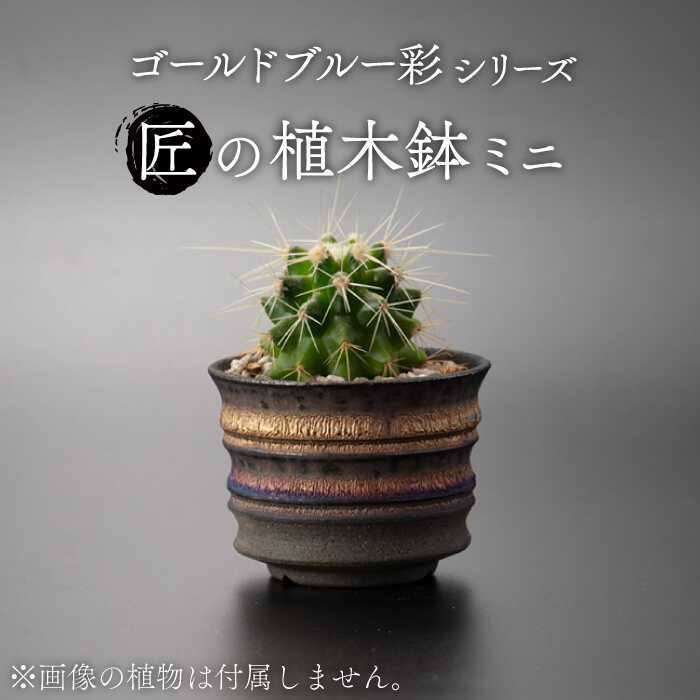 【ふるさと納税】【美濃焼】匠の鉢 ミニ ゴールド青色 彩つづき物【角山製陶所】観葉草木 鉢植え プランター [MCS016]